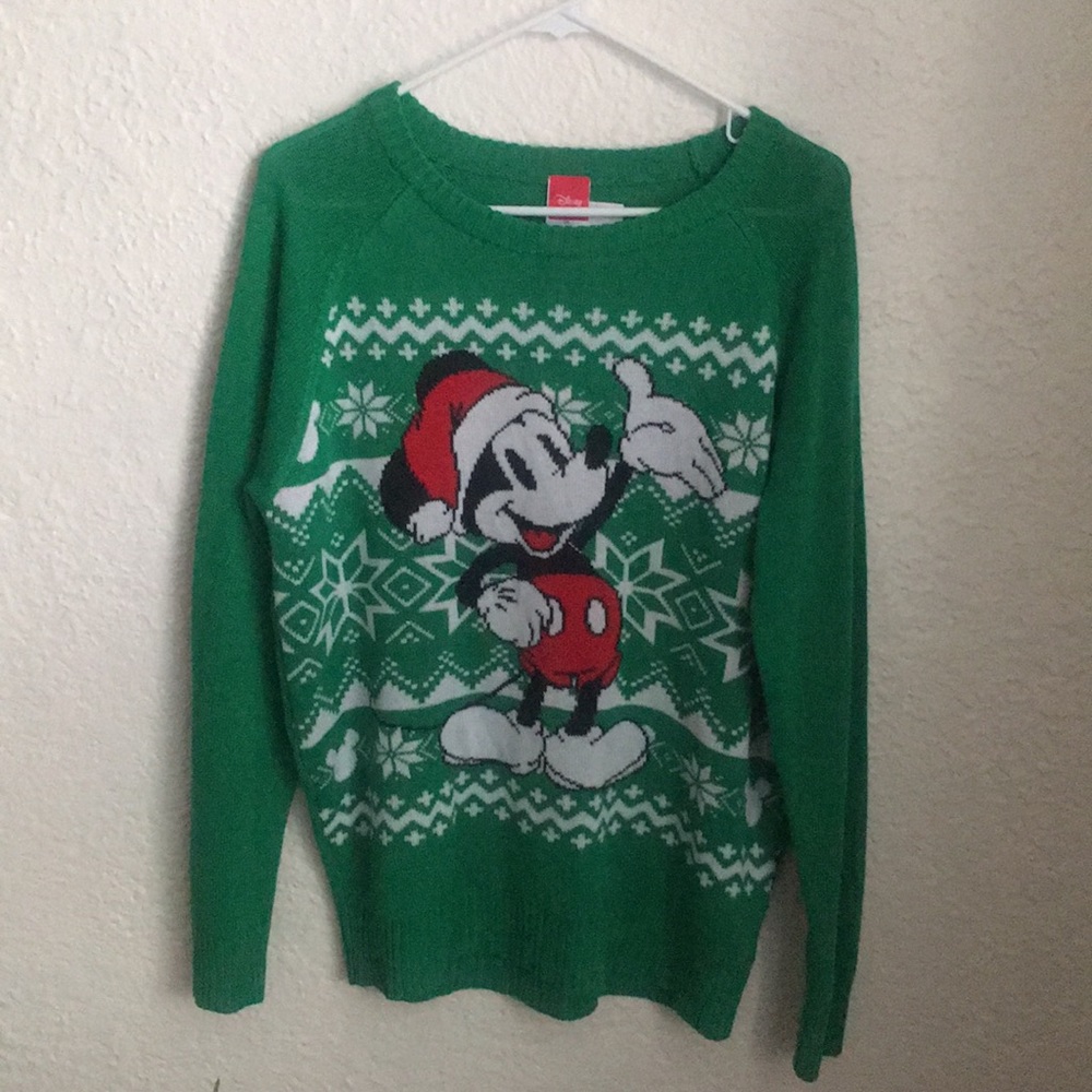 Disney Women's Mickey Green Holiday Sweate…